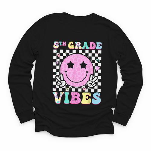 5th Grade Vibes Groovy Back To School Fifth Grade Girls Kids Youth Long Sleeve Tee - Savourry