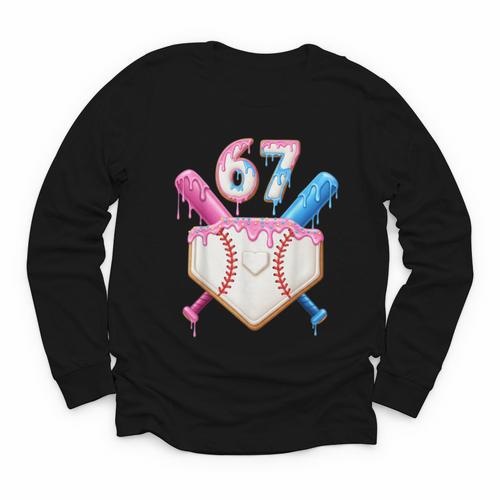 6 7 Baseball Dripping Six Seven Gen Alpha Slang Youth Long Sleeve Tee - Sportilla
