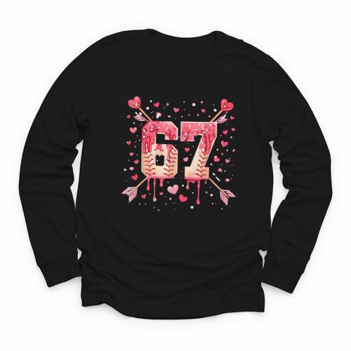 6 7 Melting Number Arrow Baseball Drip Valentine's Day Youth Long Sleeve Tee - Sportilla