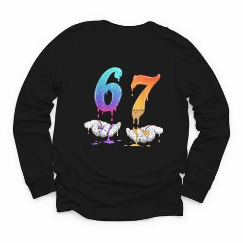6 7 Six Seven Meme Hands Ice Cream Baseball Drip Boy Girl Youth Long Sleeve Tee - Sportilla