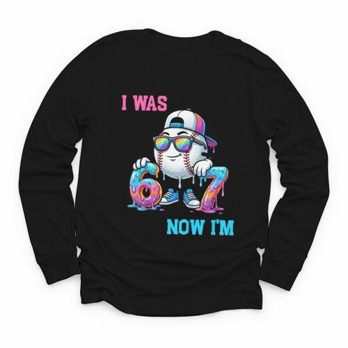I Was 6 Now I'm 7 Baseball Birthday Drip Ice Cream Boy Youth Long Sleeve Tee - Sportilla