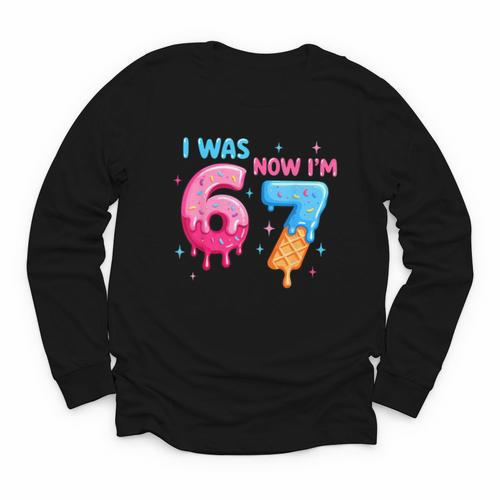 I Was 6 Now I'm 7 Meme Six Seven Baseball 7th Birthday Youth Long Sleeve Tee - Sportilla