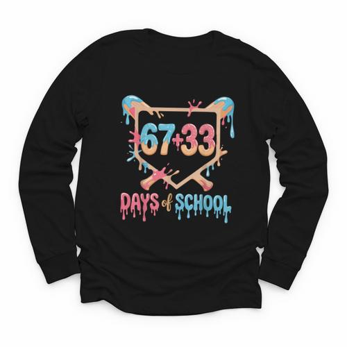 67 33 Days Of School Baseball Drip 100 Days Of School Youth Long Sleeve Tee - Sportilla