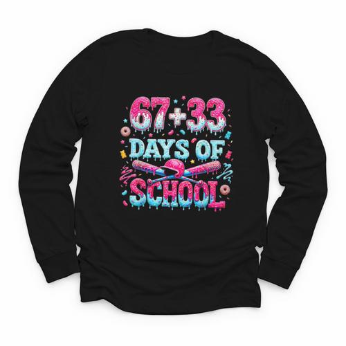 67 33 Days Of School Baseball Drip 100th Day Of School Boys Youth Long Sleeve Tee - Sportilla