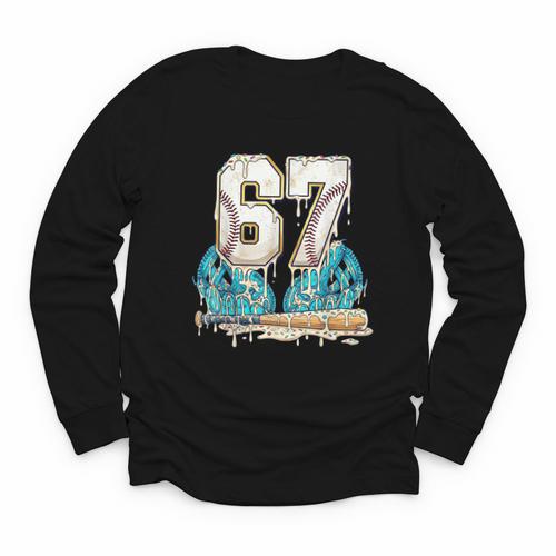 67 Baseball Drip Boys Youth Kids 6-7 Ice Cream Dripping 6 7 Youth Long Sleeve Tee - Sportilla