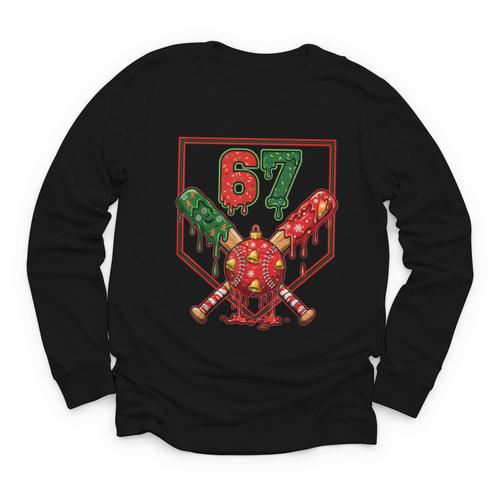 67 Baseball Drip Christmas Meme Six Seven Gen Alpha Slang Youth Long Sleeve Tee - Sportilla