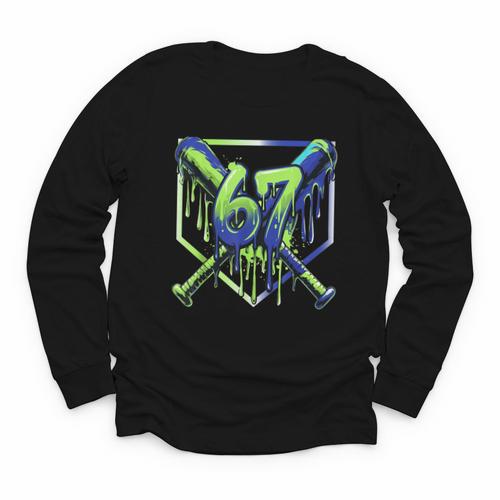 67 Baseball Drip Effect Urban Tee Style 6-7 Meme Graphic Youth Long Sleeve Tee - Sportilla