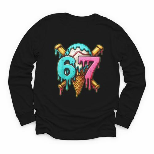 67 Baseball Ice Cream Drip Kids Youth Long Sleeve Tee - Sportilla