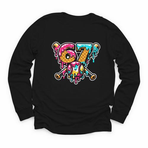 67 Baseball Ice Cream Drip Number Youth Long Sleeve Tee - Sportilla
