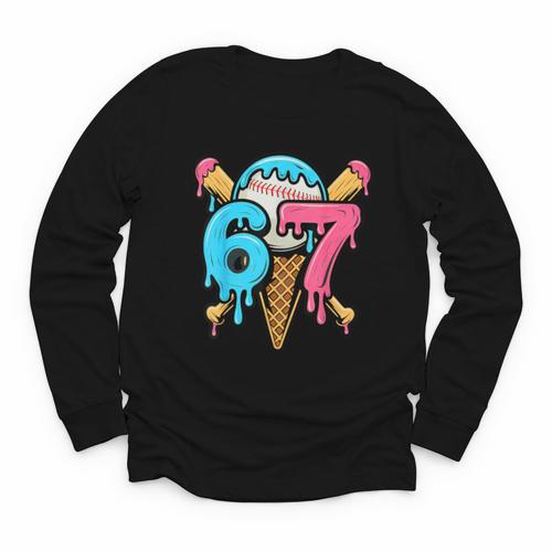 67 Baseball Ice Cream Drip Player Youth Long Sleeve Tee - Sportilla