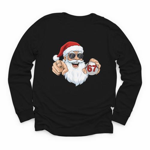 67 Baseball Santa Six Seven Meme Christmas Men Women Kids Youth Long Sleeve Tee - Sportilla