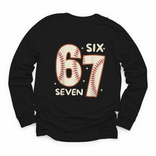 67 Baseball Six Seven 6 7 Meme Kids 67 Teen Boys 6-7 Youth Long Sleeve Tee - Sportilla