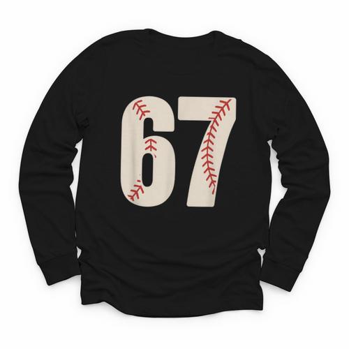 67 Baseball Six Seven 6 7 Meme 67 Youth Long Sleeve Tee - Sportilla