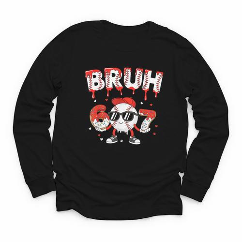 67 Bruh Valentines Baseball Boys Kids Six Seven 6 7 Youth Long Sleeve Tee - Sportilla
