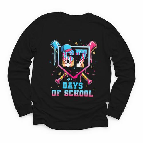 67 Days Of School 67th Day Baseball Meme Men Boys Kids Youth Long Sleeve Tee - Sportilla