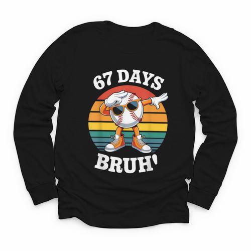 67 Days Of School Bruh Teacher Kids Dabbing Baseball Youth Long Sleeve Tee - Sportilla