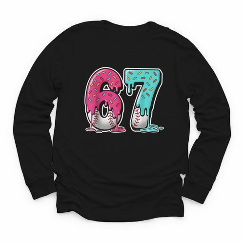 67 Ice Cream Drip Baseball Gen Alpha Slang Six Seven Meme Youth Long Sleeve Tee - Sportilla