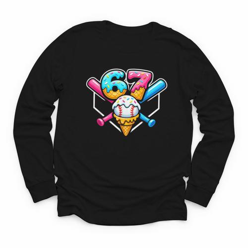 67 Ice Cream Drip Baseball Meme Six Seven Gen Alpha Slang Youth Long Sleeve Tee - Sportilla