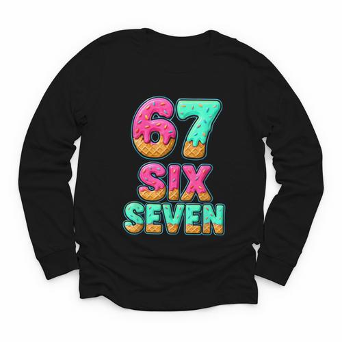 67 Ice Cream Drip Baseball Six Seven 6-7 Meme Teen Boy Youth Long Sleeve Tee - Sportilla