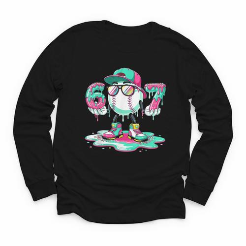 67 Meme Six Seven 6 7 Meme Baseball Ice Cream Drip Youth Long Sleeve Tee - Sportilla
