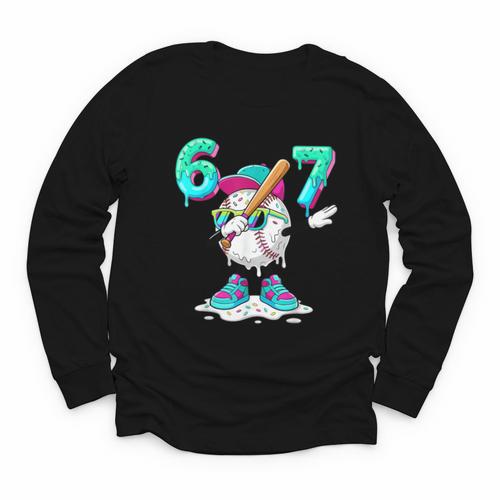 67 Meme Six Seven Meme Baseball Dapping Ice Cream Drip Youth Long Sleeve Tee - Sportilla