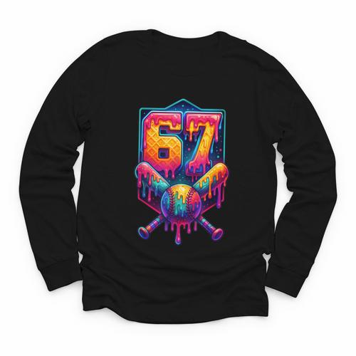 67 Meme Trendy Baseball Number 67 Player Six Seven Youth Long Sleeve Tee - Sportilla