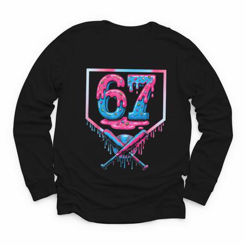 67 Six Seven Baseball Ice Cream Drip Cool Meme 67 Youth Long Sleeve Tee - Sportilla