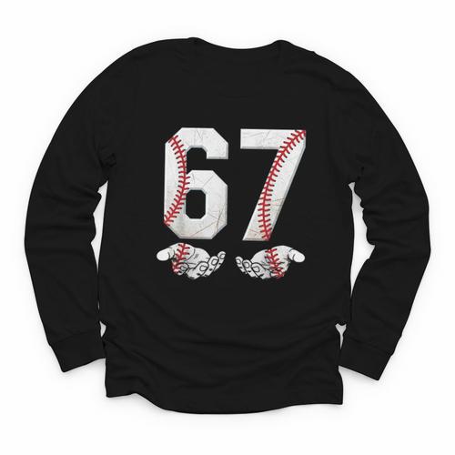 67 Six Seven Number 6 7 Meme Baseball Six Seven For Boys Men Youth Long Sleeve Tee - Sportilla