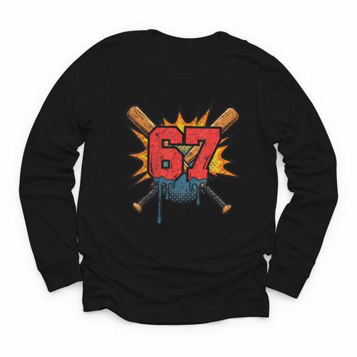 67 Sports Meme – Baseball Bats Number 6 7 Youth Long Sleeve Tee - Sportilla