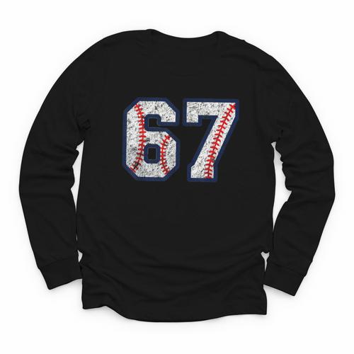 67 Sports Meme – Baseball Number 6 7 Youth Long Sleeve Tee - Sportilla