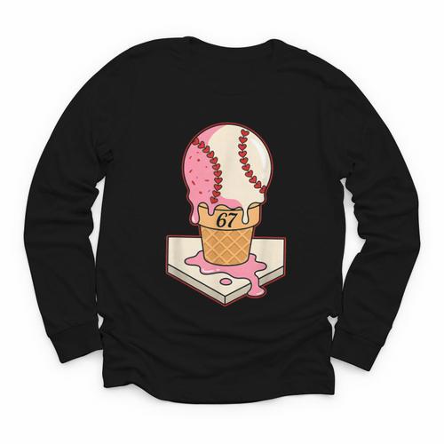 67 Tee Baseball Creamy Dripping Graphic Sixty-Seven Clothes Youth Long Sleeve Tee - Sportilla