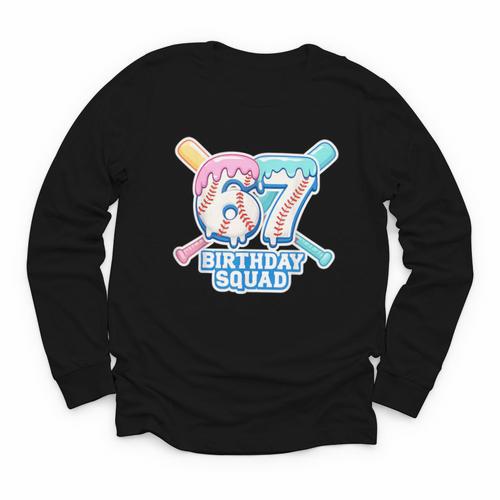 67th Birthday Squad Baseball Ice Cream Drip Birthday Squad Youth Long Sleeve Tee - Sportilla