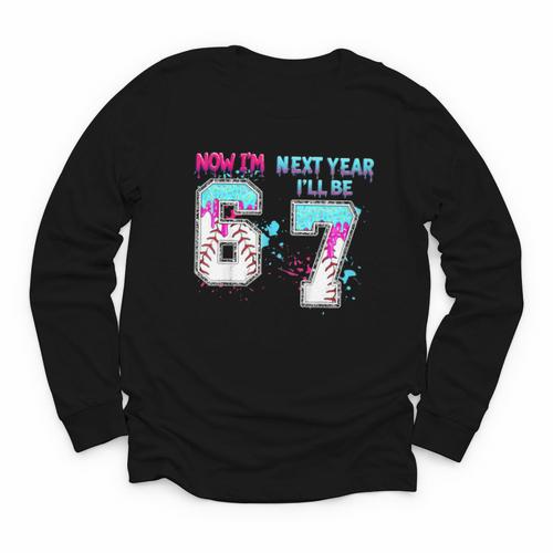 6th Birthday Now I'm 6 Next Year I'Ll Be 7 Baseball Drip 67 Youth Long Sleeve Tee - Sportilla