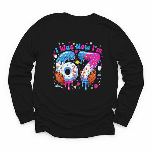 7th Birthday I Was 6 Now I'm 7 Baseball Ice Cream Drip Youth Long Sleeve Tee - Sportilla