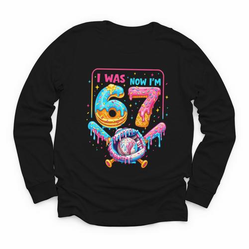 7th Birthday Boys I Was 6 Now I'm 7 Baseball Ice Cream Drip Youth Long Sleeve Tee - Sportilla