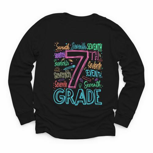 7th Grade Typography Team Seventh Grade Back To School Kids Youth Long Sleeve Tee - Savourry