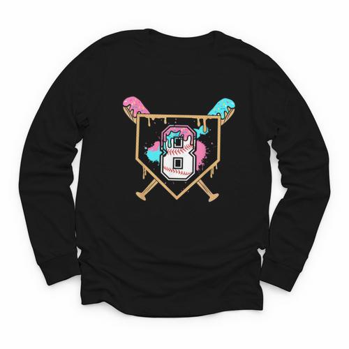 8th Birthday Baseball Bat Ice-Cream Drip 8yrs Old Boys Girls Youth Long Sleeve Tee - Sportilla