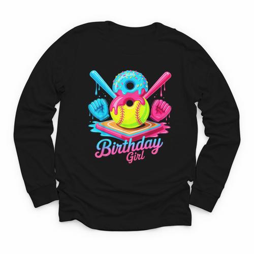 8th Birthday Baseball Ice Cream Drip 8 Years Old Girls B-Day Youth Long Sleeve Tee - Sportilla