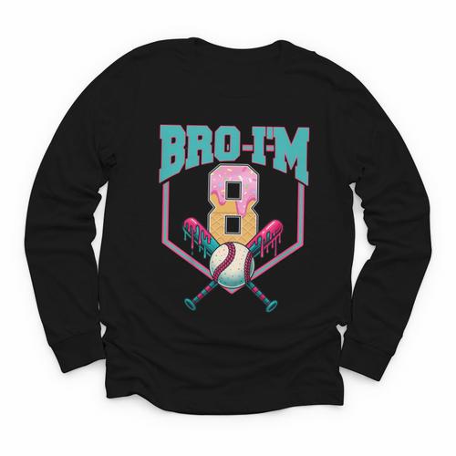 8th Birthday Boy Bro I'm 8 Years Old Baseball Theme Youth Long Sleeve Tee - Sportilla