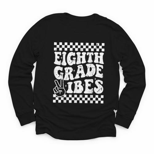 8th Eighth Grade Vibes 1st Back To School Checkerboard Crew Youth Long Sleeve Tee - Savourry