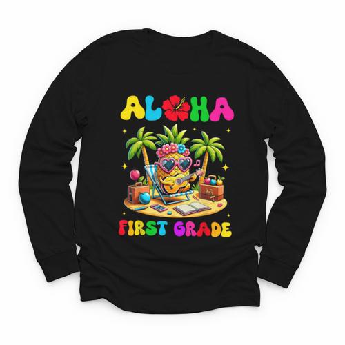 Aloha First Grade Pineapple Hawaii Back To School Kids Girl Youth Long Sleeve Tee - Savourry