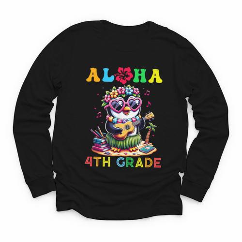 Aloha Fourth Grade Penguin Hawaii Back To School Kids Girl Youth Long Sleeve Tee - Savourry