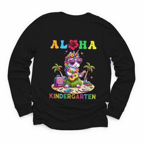Aloha Kindergarten Unicorn Hawaii Back To School Kids Girl Youth Long Sleeve Tee - Savourry