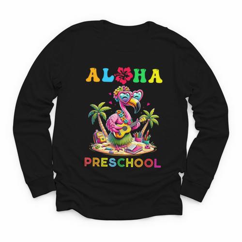 Aloha Preschool Flamingo Hawaii Back To School Kids Girl Youth Long Sleeve Tee - Savourry