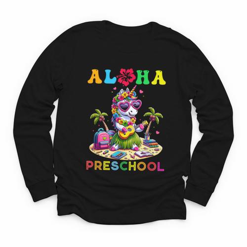 Aloha Preschool Unicorn Hawaii Back To School Kids Girl Youth Long Sleeve Tee - Savourry