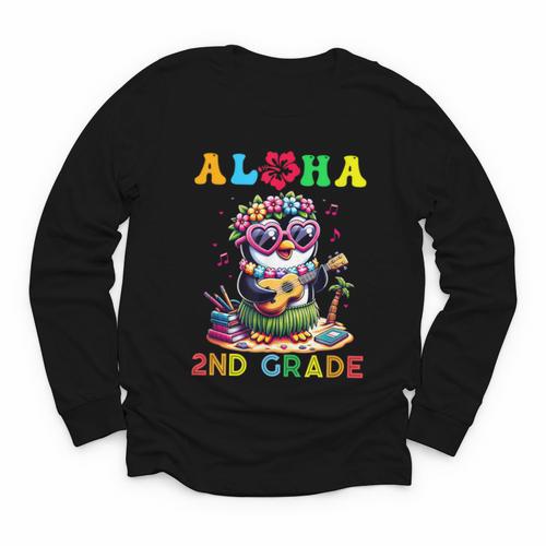 Aloha Second Grade Penguin Hawaii Back To School Kids Girl Youth Long Sleeve Tee - Savourry