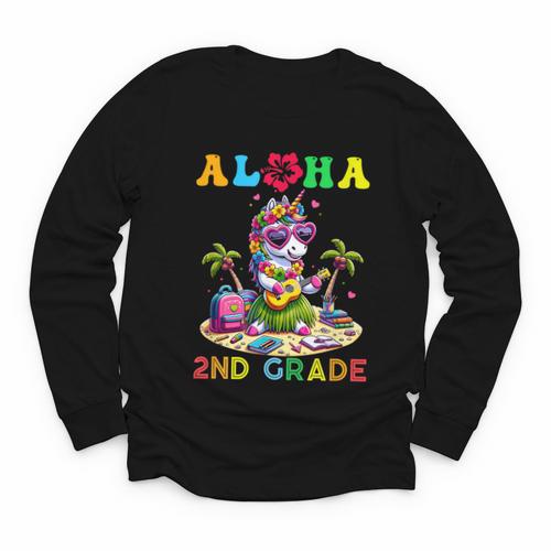 Aloha Second Grade Unicorn Hawaii Back To School Kids Girl Youth Long Sleeve Tee - Savourry