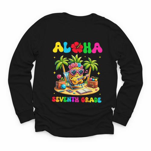 Aloha Seventh Grade Pineapple Hawaii Back To School Girls Youth Long Sleeve Tee - Savourry