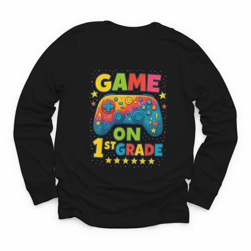 Back To School 1st Grade Boys Gamer First Day School Level Youth Long Sleeve Tee - Savourry