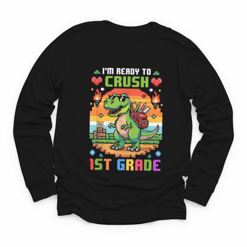 Back To School 1St Grade Boys I'm Ready To Crush Dinosaur Youth Long Sleeve Tee - Savourry